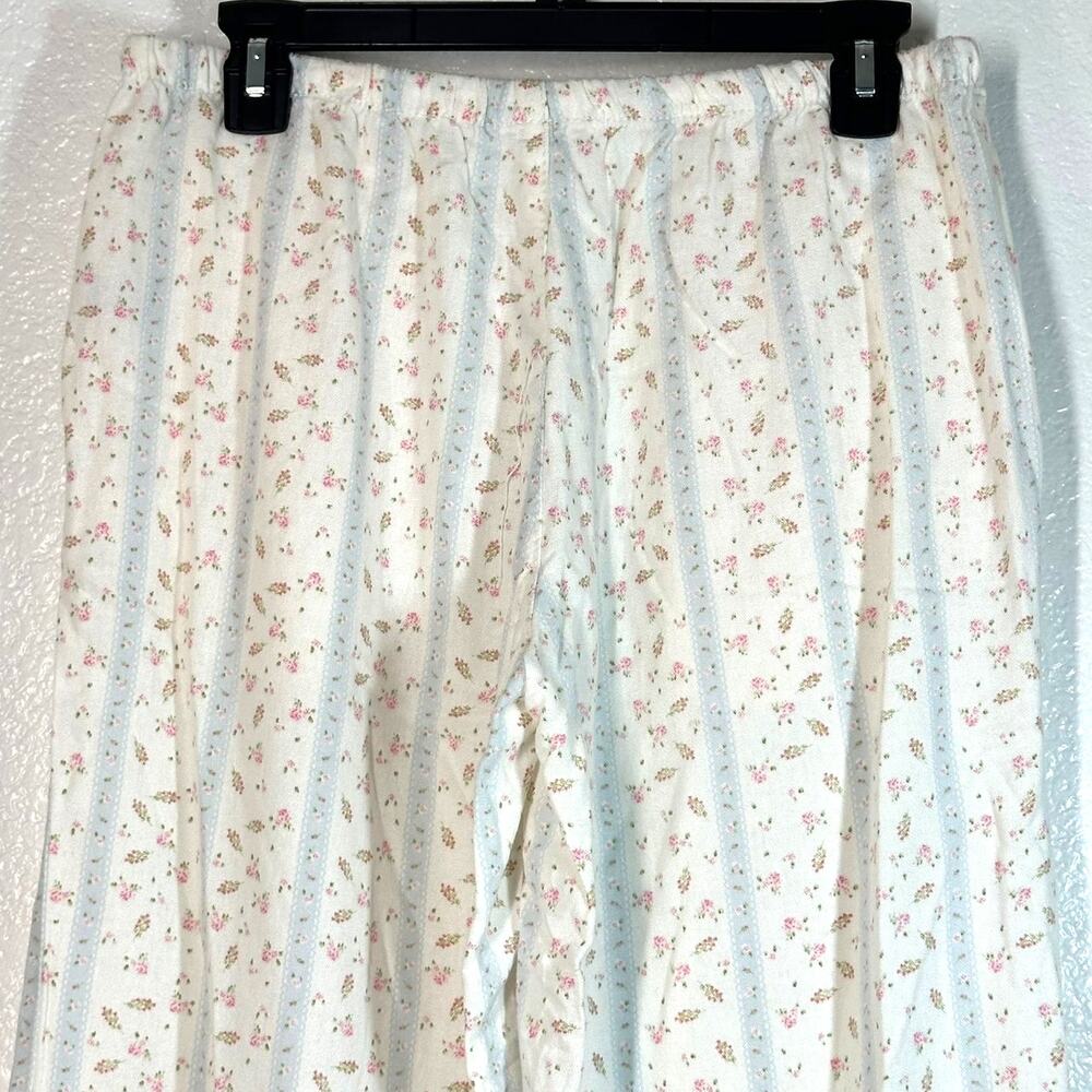 Cali 1850 Floral Stripe Wide Leg Linen Blend Pants M Pull on cottage core sweet - Picture 3 of 8